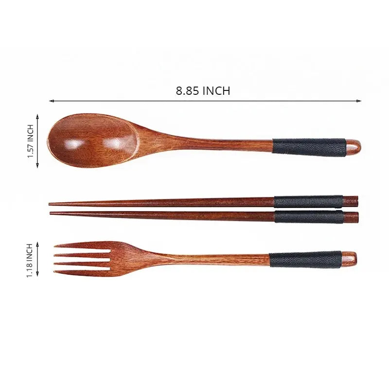 1pc Wooden Chopsticks Fork Spoon Three-piece Set Twine Japanese-style Tableware Kitchen Home Chopsticks Fork Spoon Cutlery Se