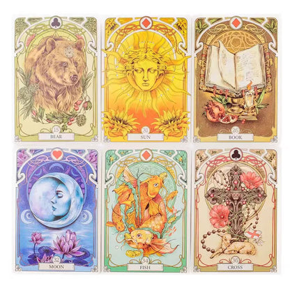 Romantic Lenormand Oracle Cards 10.2*7.2cm English Vision Art Nouveau Floral Motifs 37 Pcs Deck 4*2.8inch For Party, Board Ga