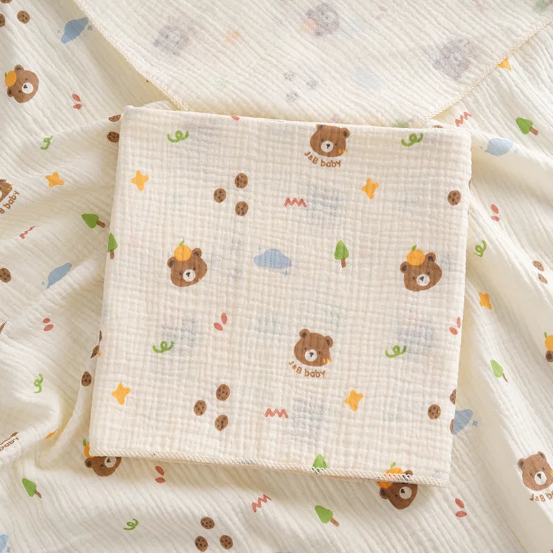 Cotton Muslin Cute Cartoon Printing Baby Swaddle Blanket Soft Breathable Newborn Baby Receiving Blanket For Infant Boys Girls