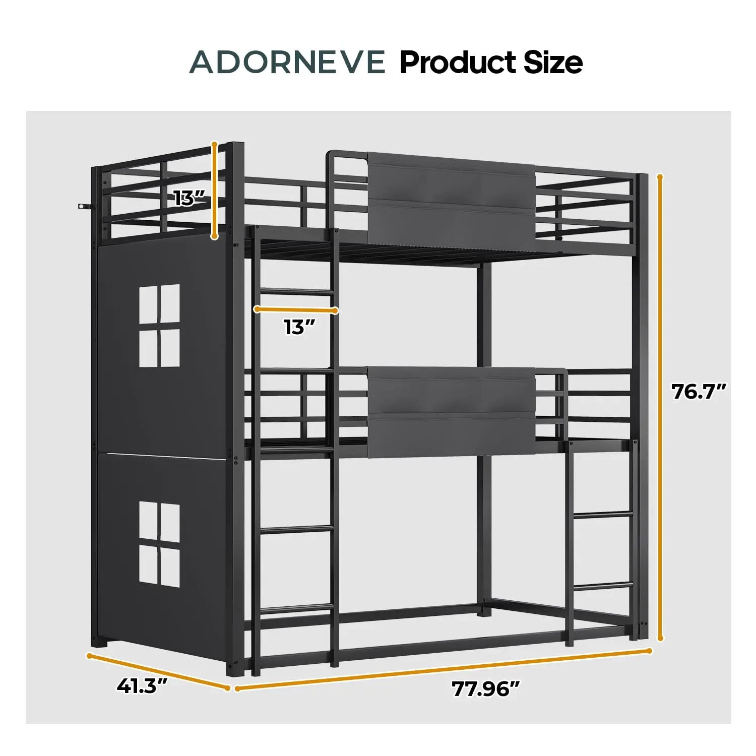 Triple Bunk Bed Twin Over Twin with Safety Guardrail | Heavy Duty Metal 3 Bunk Beds with Play, Customized