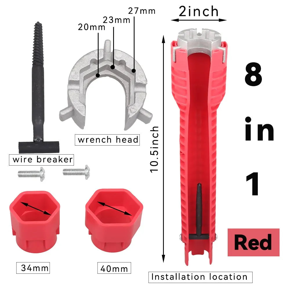 8 In 1 Flume Wrench Anti-slip Kitchen Sink Repair Tools Bathroom Faucet Assembly Key Plumbing Installation Wrench - 8 in 1 RE