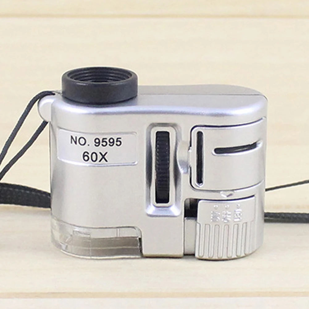 Portable 60X Handheld Magnifying Glass Mini Pocket Microscope Loupe Currency Detector Jeweler Magnifier With LED Light