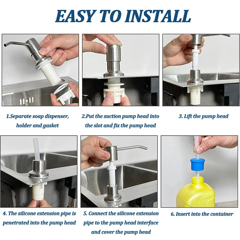 Stainless Steel Soap Dispenser Extension Tube Kit Kitchen Sink Liquid Soap Dispenser Bathroom Lotion Detergent Hand Press Pum