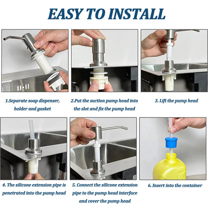 Stainless Steel Soap Dispenser Extension Tube Kit Kitchen Sink Liquid Soap Dispenser Bathroom Lotion Detergent Hand Press Pum