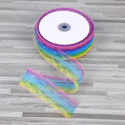 4cm 5yards Colorful Rainbow Net Fashion Ribbon Lace Trim Wedding DIY Dress Garment Edging Bag Decoration Accessories Bows H80