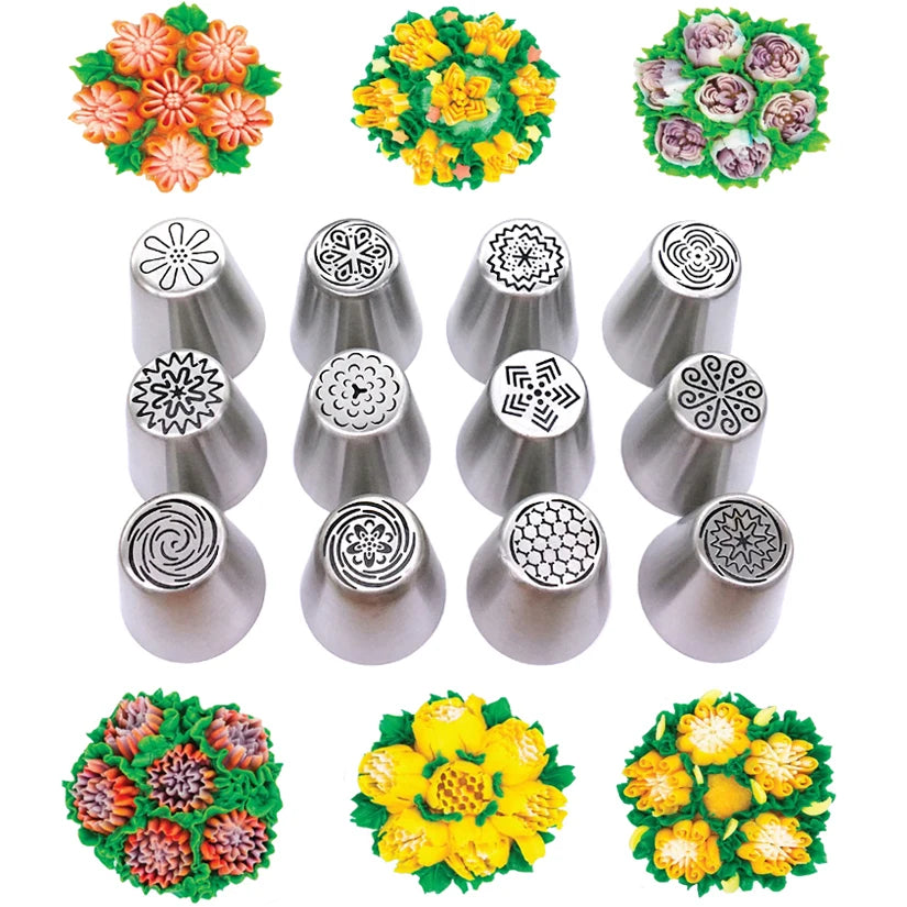 2/3/5/7/12 Pcs/Set Icing Piping Nozzles Set Russian Round Tips Fondant Cake Cream Decorating Pastry Tools - Beige