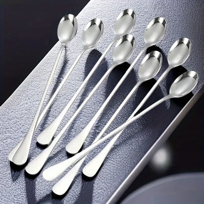 6Pcs Stainless Steel Long-Handled Ice Teaspoon, Coffee Spoon, Ice Cream Stirring Spoon, Dishwasher Safe, Kitchen Accessories,