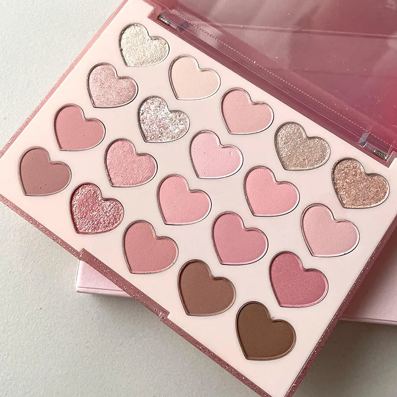 Sweet Pink 20 Color Heart Shaped Eyeshadow Plate Pearl Glitter Purple Eyeshadow Pink Blusher Naturally Brightens Korean Makeu