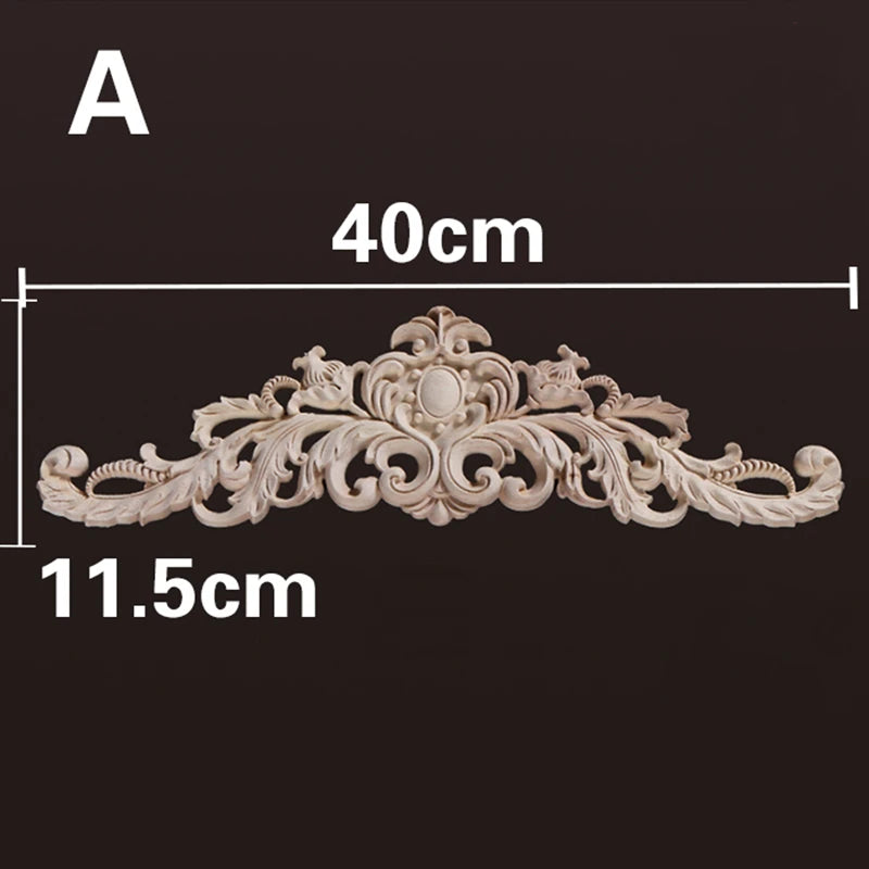 Wood Appliques and Onlays Natural Furniture Wall Door Woodcarving Decorative Long Flower Wooden Figurines Crafts Corner Frame