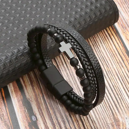 Classic Men's Leather Bracelet New Style Hand-woven Multi-layer Combination Accessory Fashion Man Jewelry - H2 / 21cm