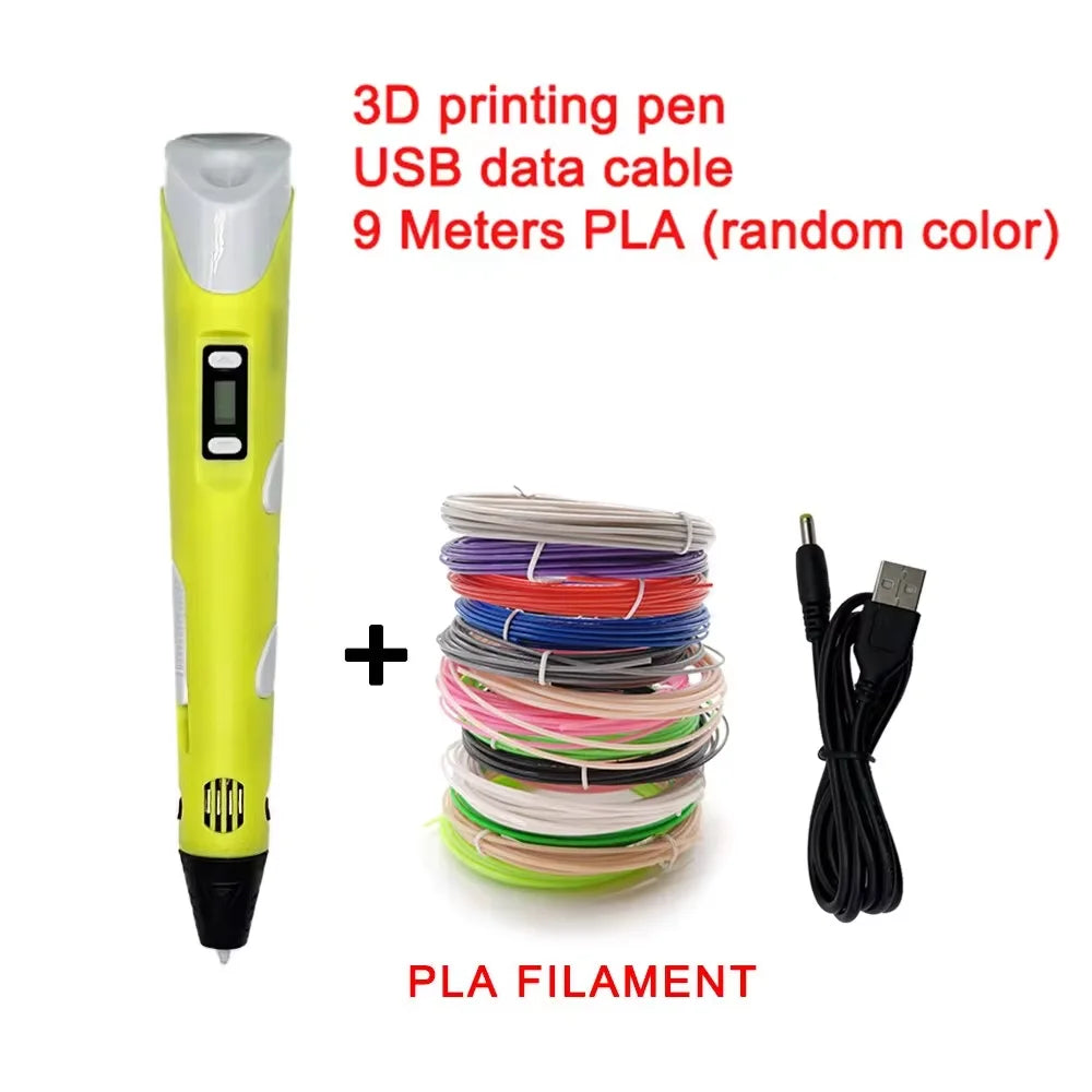 Electronic 3D Printing Pen with 9M PLA Consumables High-Temperature 3D Graffiti Tool Intelligent Toy Christmas Birthday Gift 