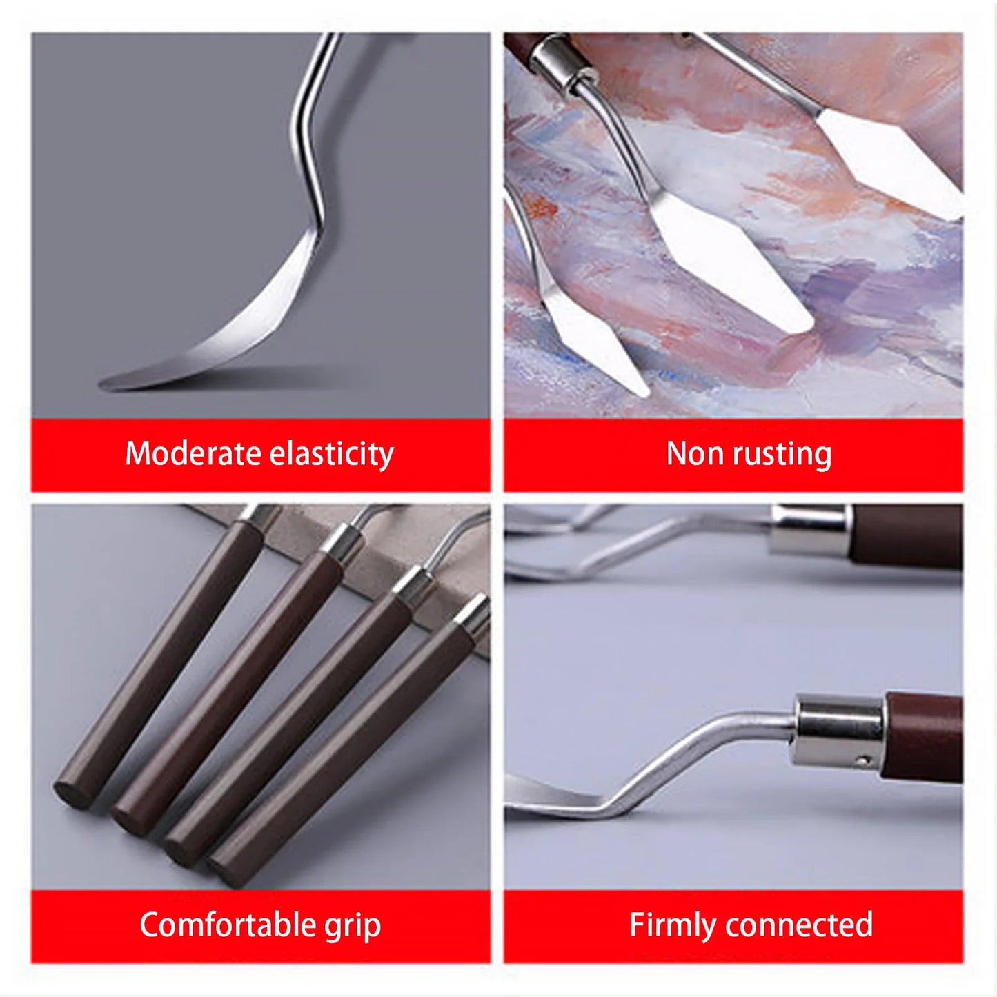 5pcs Art Oil Painting Scraper Paint Scraper Wooden Handle Palette Knife Set for Gouache Oil Painting Learners