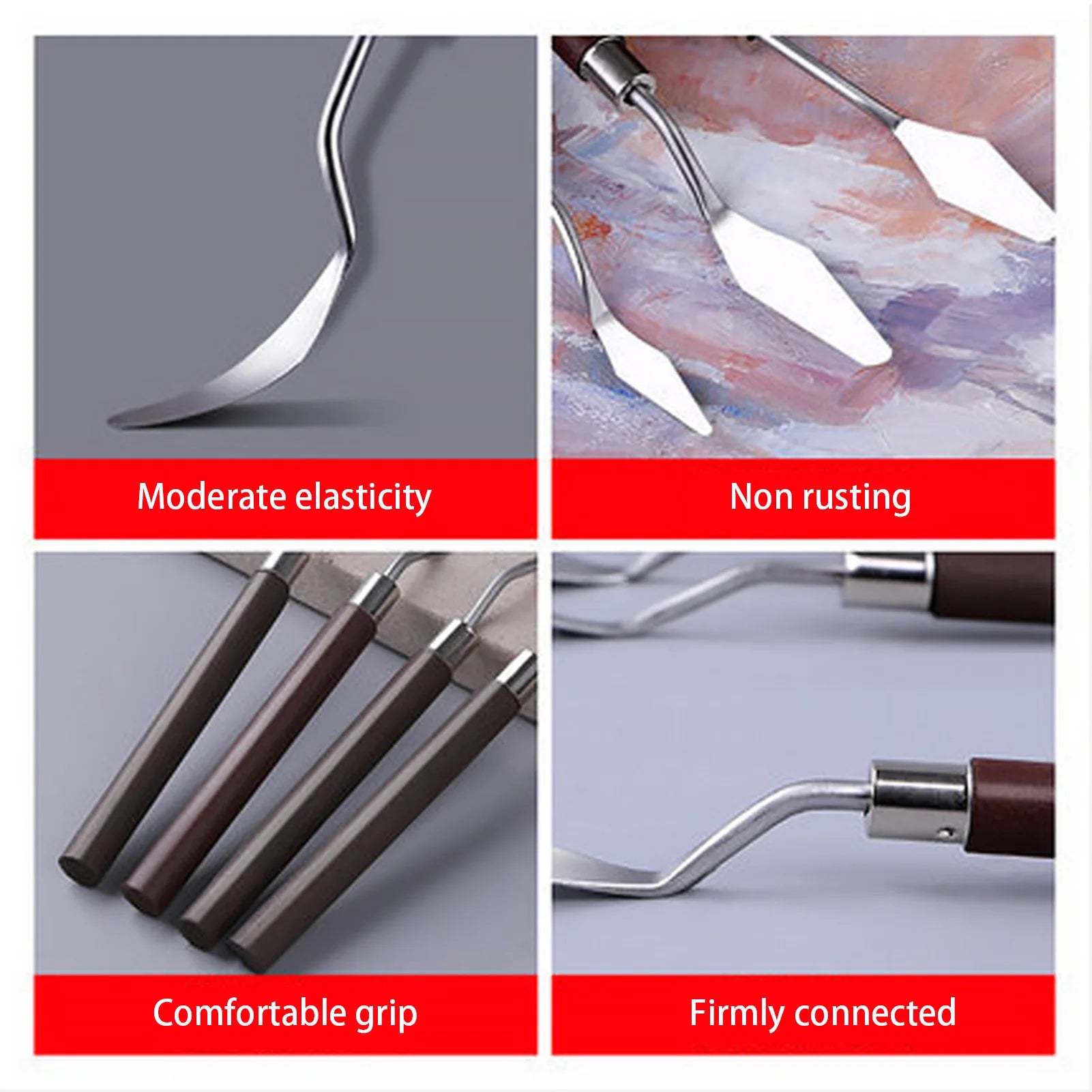 5pcs Art Oil Painting Scraper Paint Scraper Wooden Handle Palette Knife Set for Gouache Oil Painting Learners