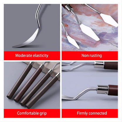 5pcs Art Oil Painting Scraper Paint Scraper Wooden Handle Palette Knife Set for Gouache Oil Painting Learners