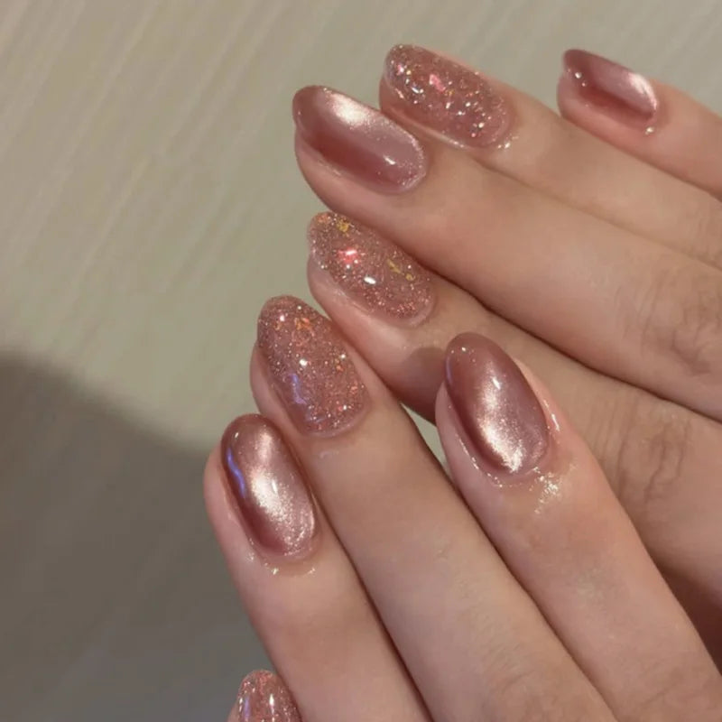 24pcs Long Almond Press on Nails False Nails with Golden Decoration Wearable Stick-on Nails Fake Nail Uñas Накладные Ногти 네일