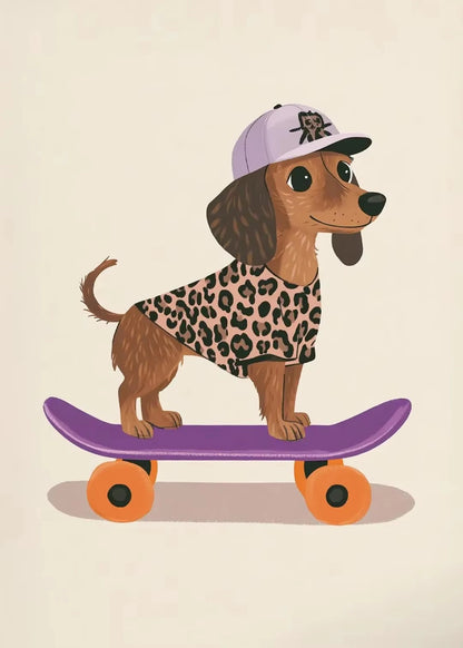 Minimalist Cute Skateboard Animal Wall Art Dog, Lion, Crocodile, Tiger, Bear, and Car Canvas Print Home Decor for Kids' Rooms
