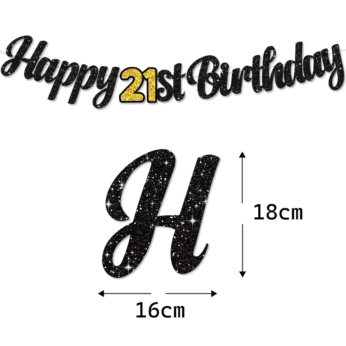 Black Gold Happy 21 30 40 50 60 70th 80th 90th Birthday Banner Garland Hanging for DIY Adult Party Decoration
