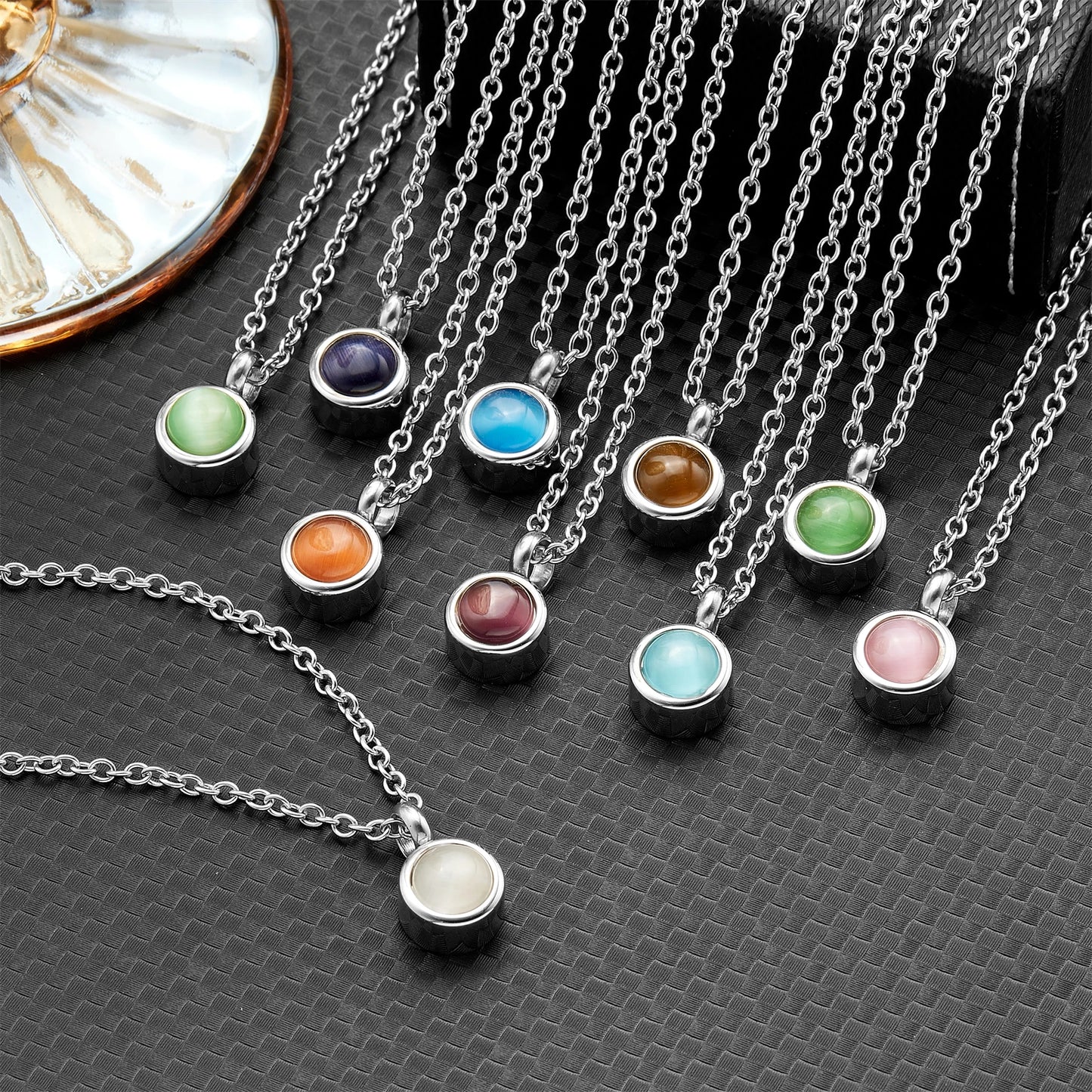 Stainless Steel Birthstone Pendant Necklace - Cremation Ashes Jewelry with Colorful Gemstones, Keepsake Memorial for Human As
