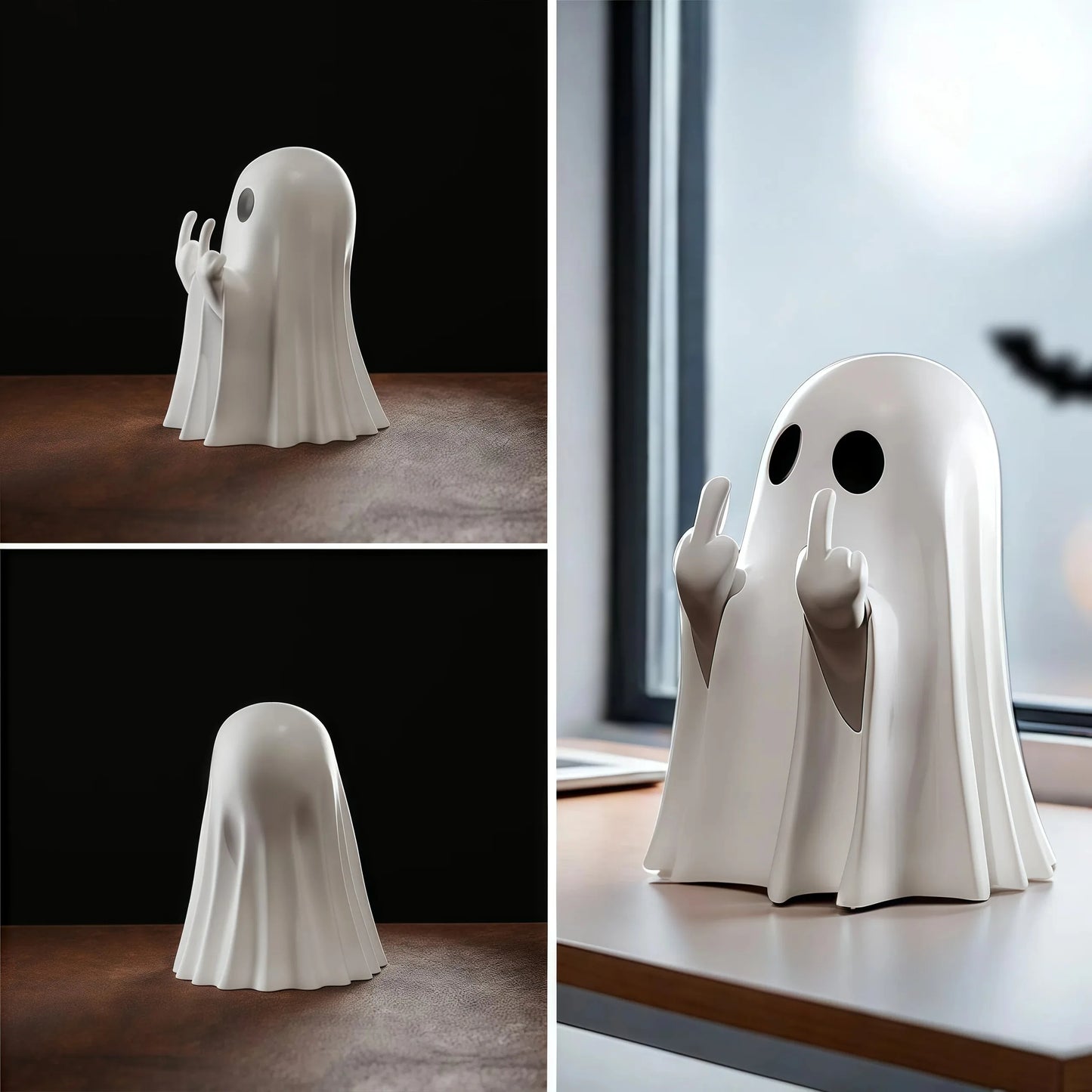 Middle Finger Cute Ghost Statue, Ghosts Small Scary Ghost Figurines, Halloween Home Decorations, Coffee Table Centerpieces Sh