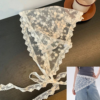 2025 ! Y2K Women Lace Tulle Bandage Skirt Stacked Lace Half Skirt Layering Small Butt Curtain Flower Triangle Hair Scarf