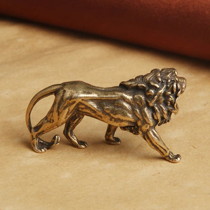 Pure Copper Majestic Lion King Miniatures Figurines Desk Decorations Vintage Brass Mini Animal Statue Home Decor Ornaments Cr