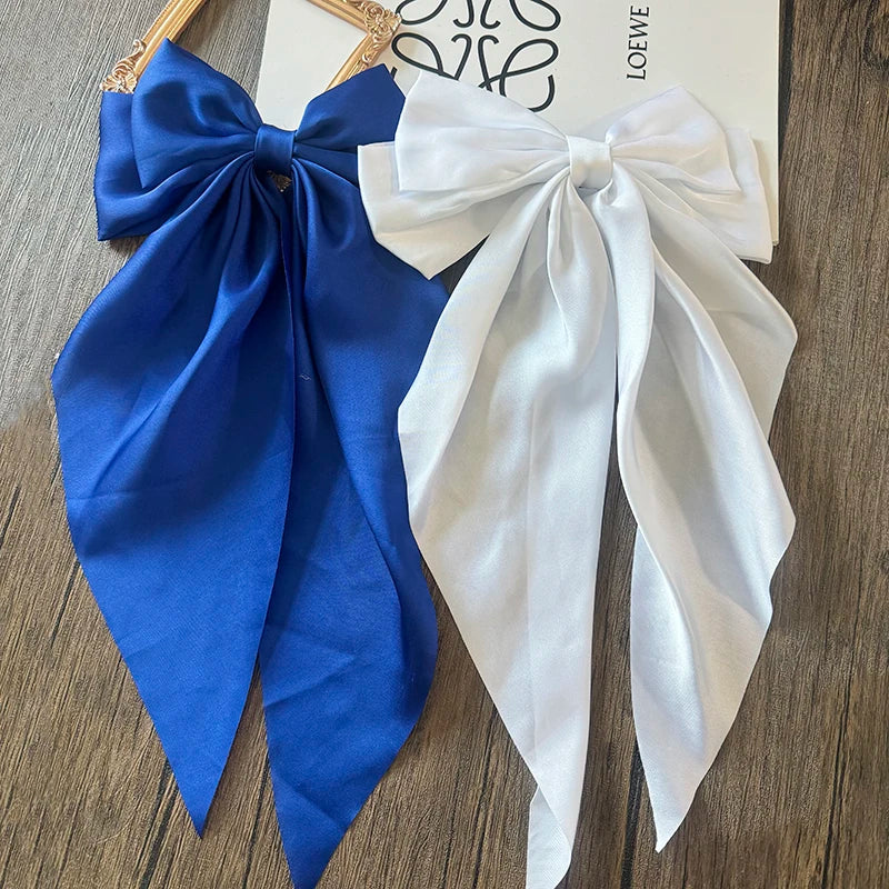 Bow Ribbon Hair Clip for Women Bowknot Barrettes Girls Solid Stain Spring Ponytail Clip Headband Hair Accessories Headwear Gi