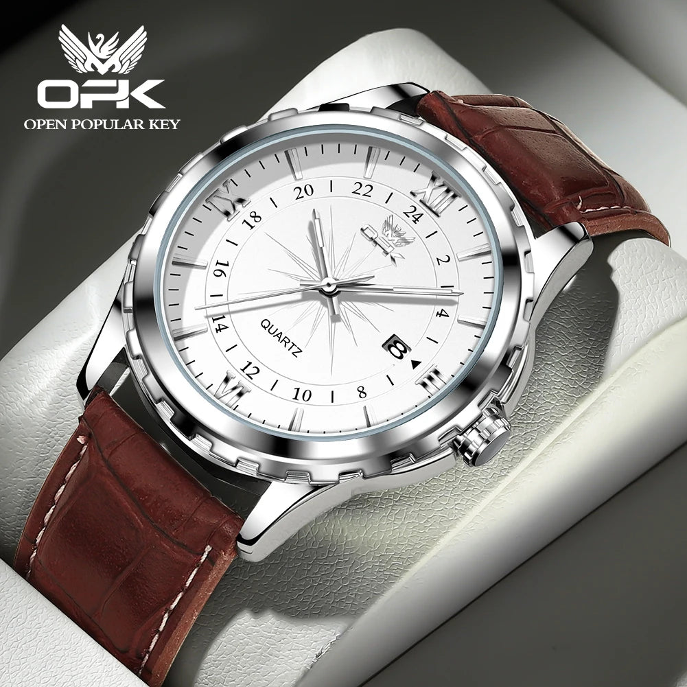 OPK Brand Steel Belt Dual Calendar Men's Quartz Watch 6003 - Brown skin