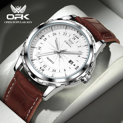 OPK Brand Steel Belt Dual Calendar Men's Quartz Watch 6003 - Brown skin