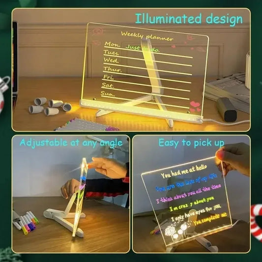 With 7 Colorful Pens Erasable DIY Children's Glowing Board LED Light Up Acrylic Message Board For Kids Birthday Christmas Gif