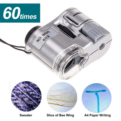 Portable 60X Handheld Magnifying Glass Mini Pocket Microscope Loupe Currency Detector Jeweler Magnifier With LED Light