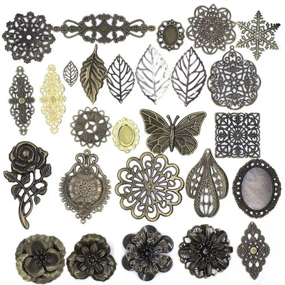 Pendants Wraps Metal Crafts Connectors Rose Flower Filigree Flower For Embellishments Scrapbooking Jewelry DIY Accessories