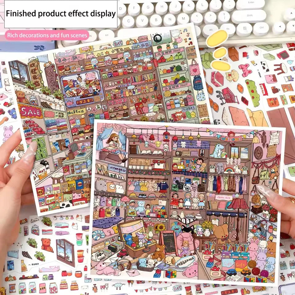 Extra-Large Vintage Grocery Store Scene Stickers Miniature Stickers for Product Storage Series 3D DIY Decorative Collage Stic