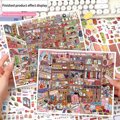 Extra-Large Vintage Grocery Store Scene Stickers Miniature Stickers for Product Storage Series 3D DIY Decorative Collage Stic
