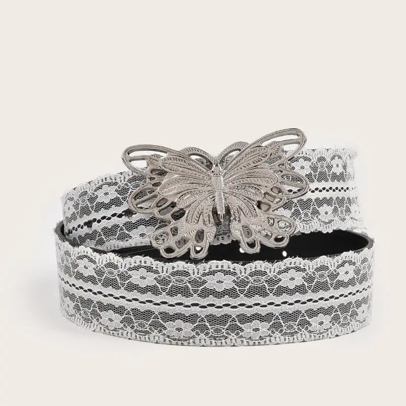 Beautiful White Floral Lace Waist Belt; Adjustable All-match Fashion Accent for Women; Casual Waist Strap Decor Accessory Gif