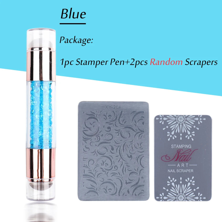1pc Transparent Silicone Nail Art Stamping Kit French Design For Manicure Plate Stamp Polish Seal Two Side Stamper Scraper To