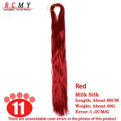 BJD SD Doll 80CM/40 White Black Hair Row Milk Silk Anti-Mohair Wig Handmade Hook Transplant Material for Girls and Boys Hair