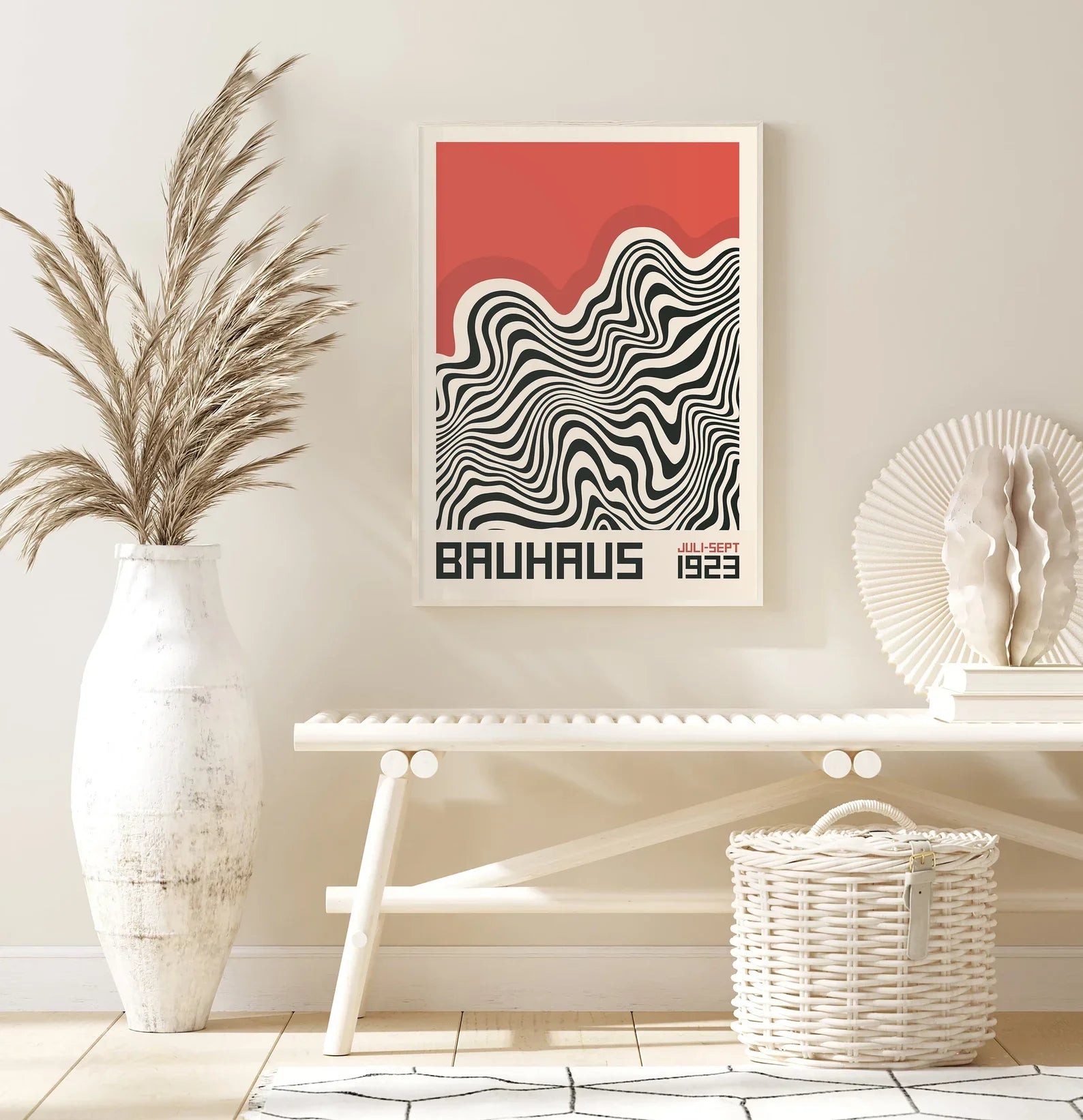 Mid Century Modern Black Bauhaus Canvas Wall Art Poster, Unframed Wavy Minimalist Bauhaus Wall Art Prints for Living Room Dec