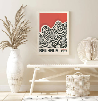 Mid Century Modern Black Bauhaus Canvas Wall Art Poster, Unframed Wavy Minimalist Bauhaus Wall Art Prints for Living Room Dec
