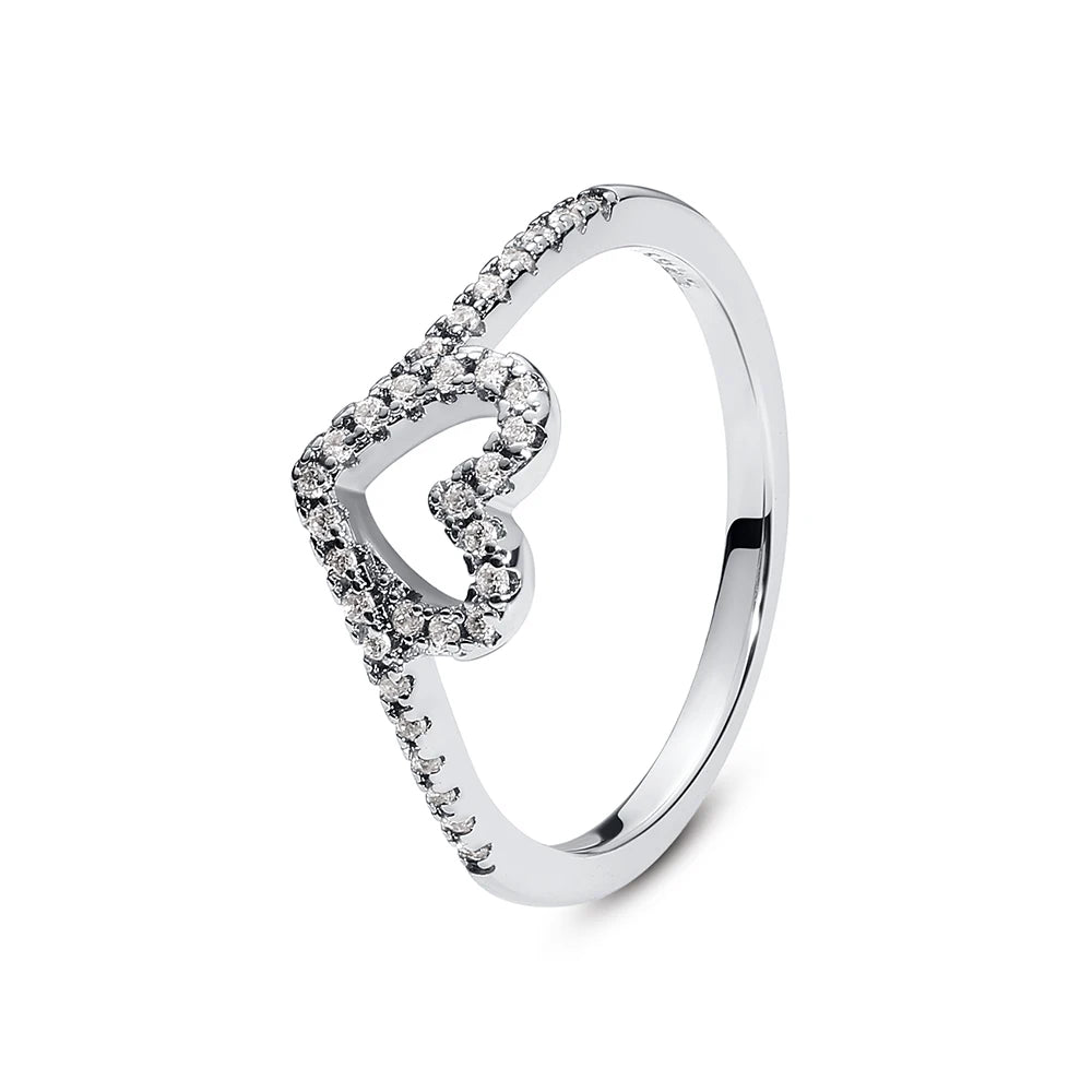 Original 925 Sterling Silver Ring Love Heart Pave CZ Crystal Stackable Rings For Women Wedding Engagement Birthday Gift Jewel