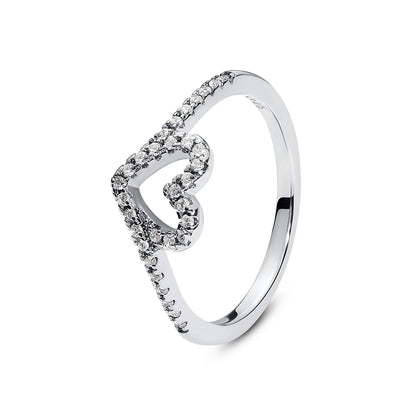 Original 925 Sterling Silver Ring Love Heart Pave CZ Crystal Stackable Rings For Women Wedding Engagement Birthday Gift Jewel