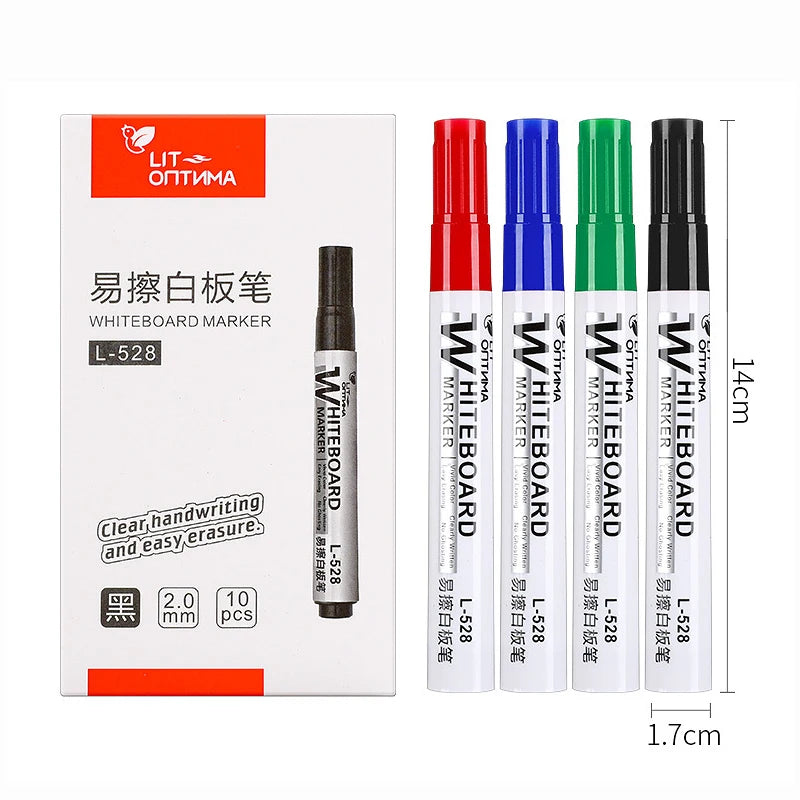 10pcs Whiteboard Marker Set,2.0mm Nib,Black Blue Red High-Volume Ink,Office Teaching Pen,Clear Handwriting & Easy Erasure L-5