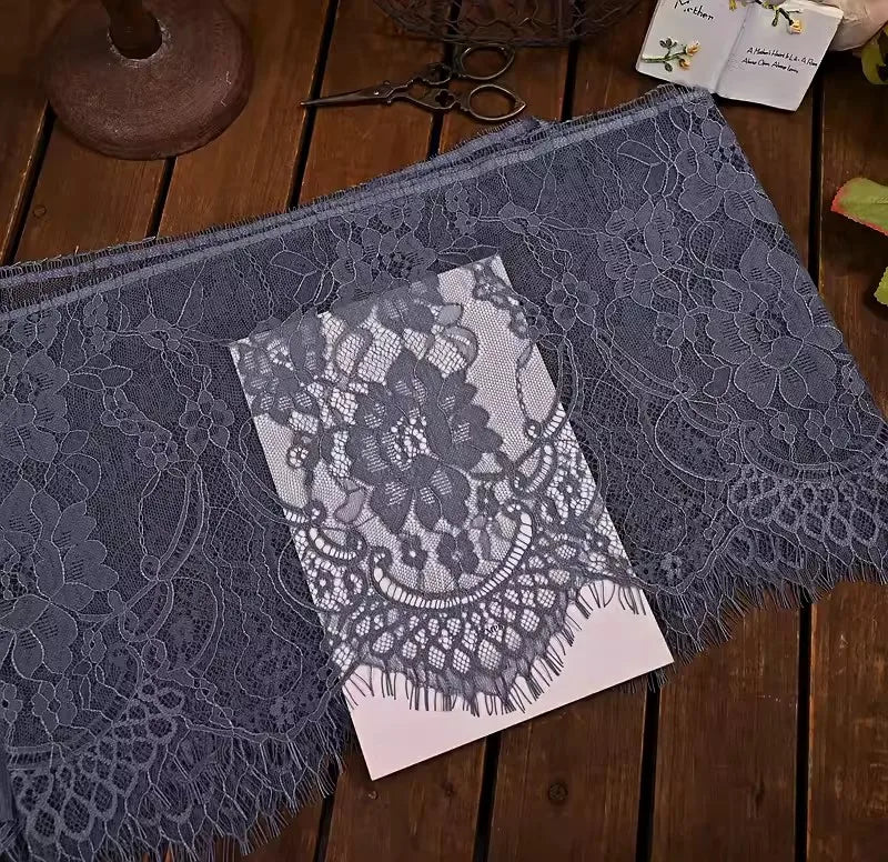 26cm Wide Eyelashes Lace Trim DIY Handmade Decoration Clothing Wedding Dress Lace Skirt Sleeve Accessories Fabric - grey blue