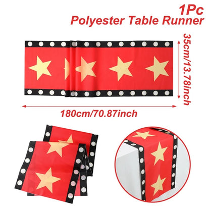 Movie Night Table Runner Red Movie Theme with Gold Star Design Movie Night Red Carpet Decoration for Movie Night Party Decor 