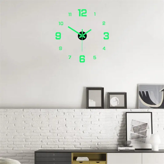 EW Creative Simple Luminous Digital Clock European Style DIY Silent Wall Clock Study Living Room Punch-Free Wall Sticker Cloc