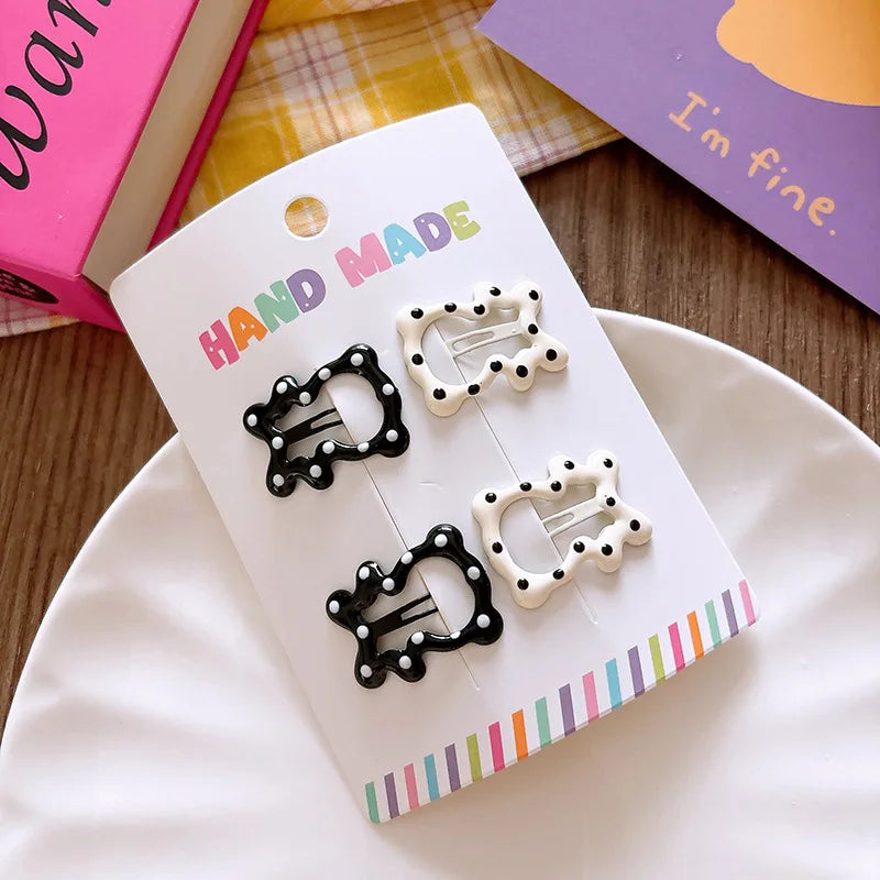 Rhinestone Vintage Polka Dot Star Hair Clips Set Japanese Sweet Girlish Heart Geometric Flyaway BB Clips Kids Versatile Hairp