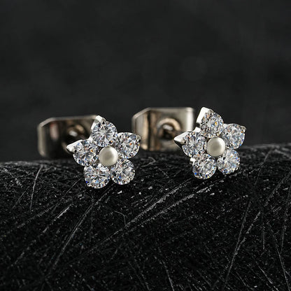Right Grand ASTM F136 Titanium 20G Tiny Flower CZ Stud Earrings Minimalist Wedding Cartilage Earrings Jewelry Gift for Women