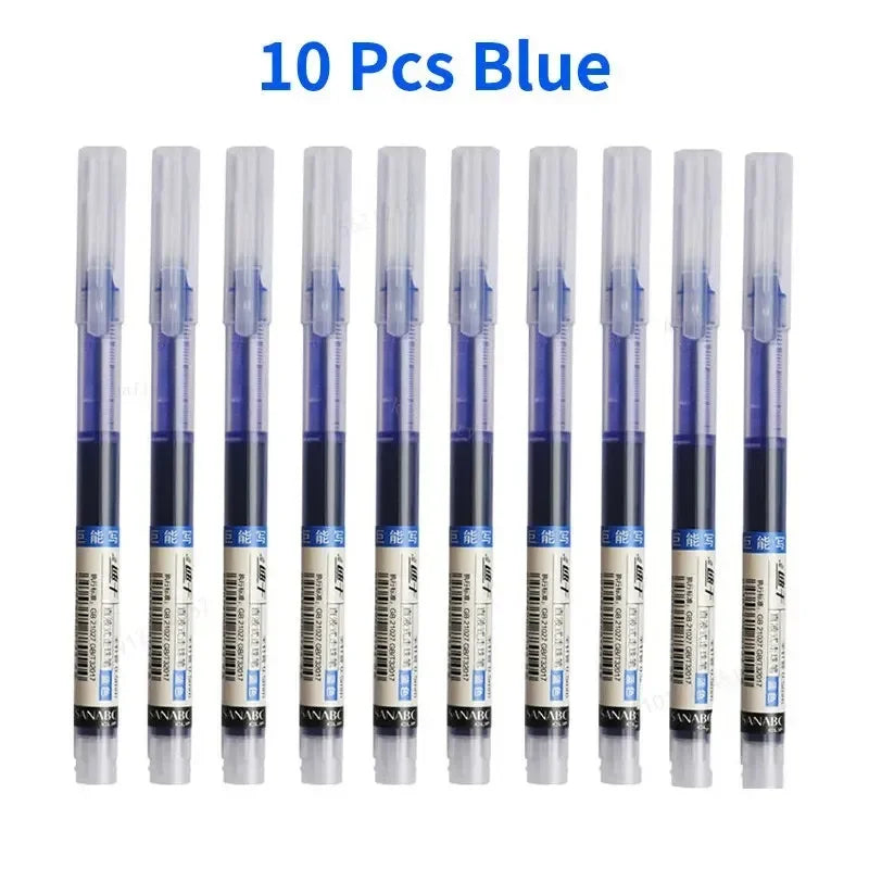 3-102Pcs/set Needle Type Gel Pens Straight Liquid Ballpoint Pen Kawaii Stationery School Office Supplies Writing - 10pcs blue