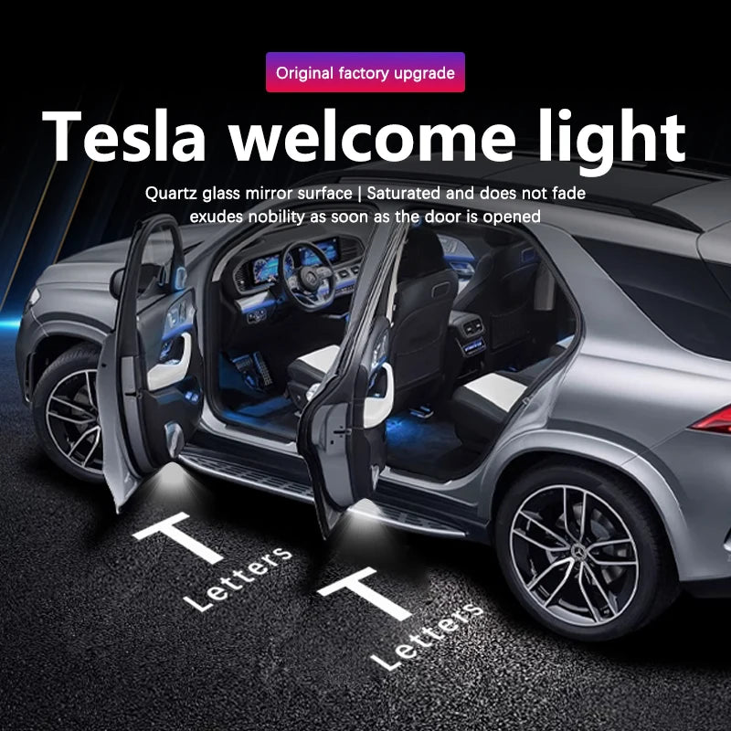 For Tesla Model 3 Model S Model X Model Y LED Logo Projector Puddle Light Ultra-Bright Welcome Light 3D Laser Ghost Shadow Li