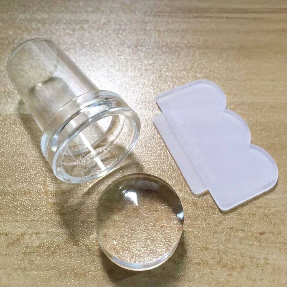 1pc Transparent Silicone Nail Art Stamping Kit French Design For Manicure Plate Stamp Polish Seal Two Side Stamper Scraper To