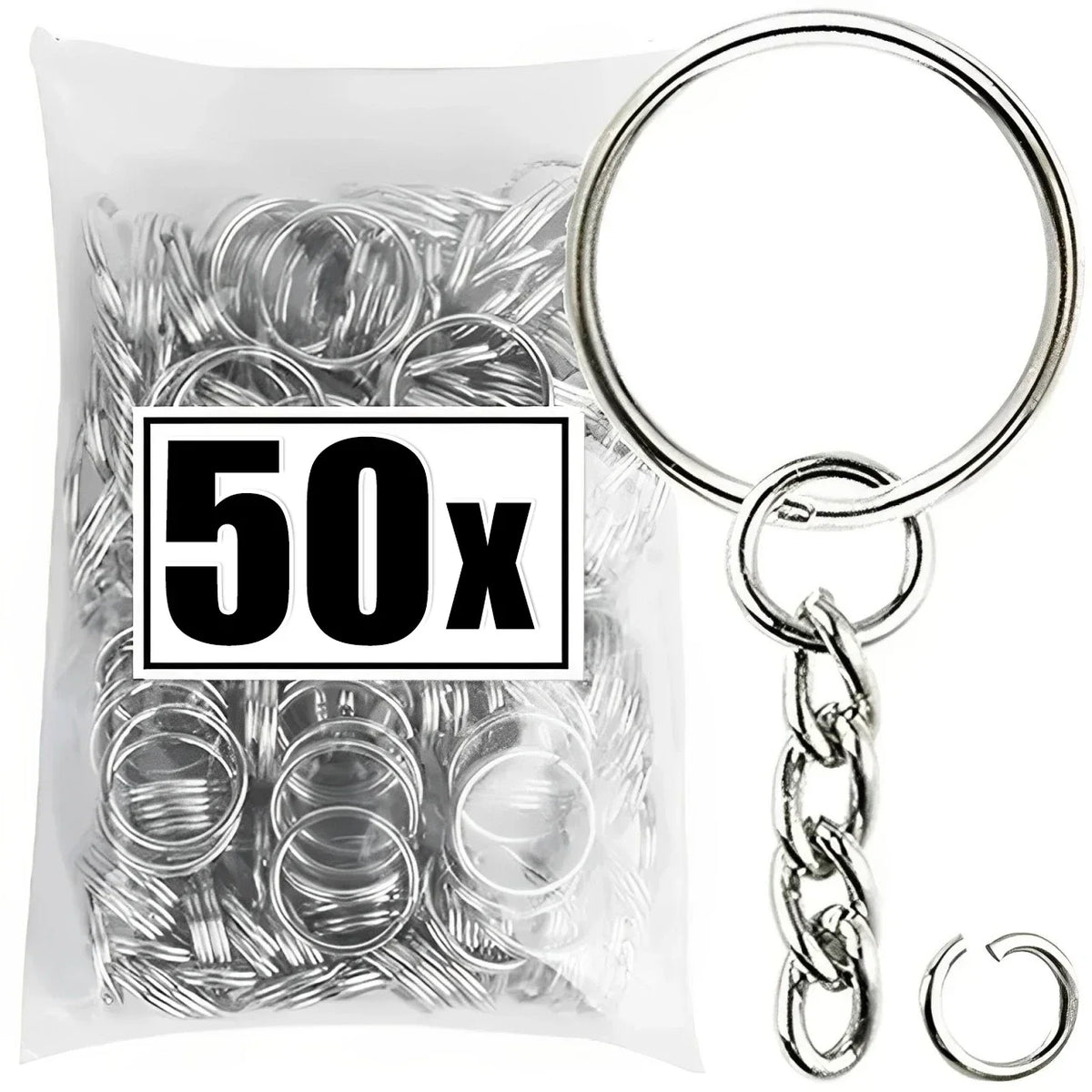 50/500pcs Silver Plated Metal Blank Keyring Keychain Split Key Rings with Chain Climbing Buckles Carabiner Keychain Accessori